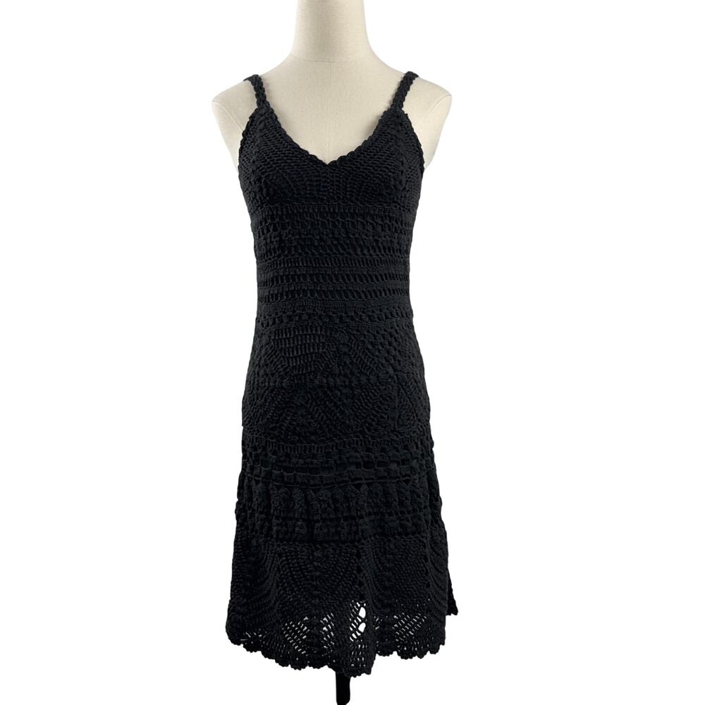 Lucky Brand Women’s XS Black Cotton Lace Tiered Midi Dress Lined